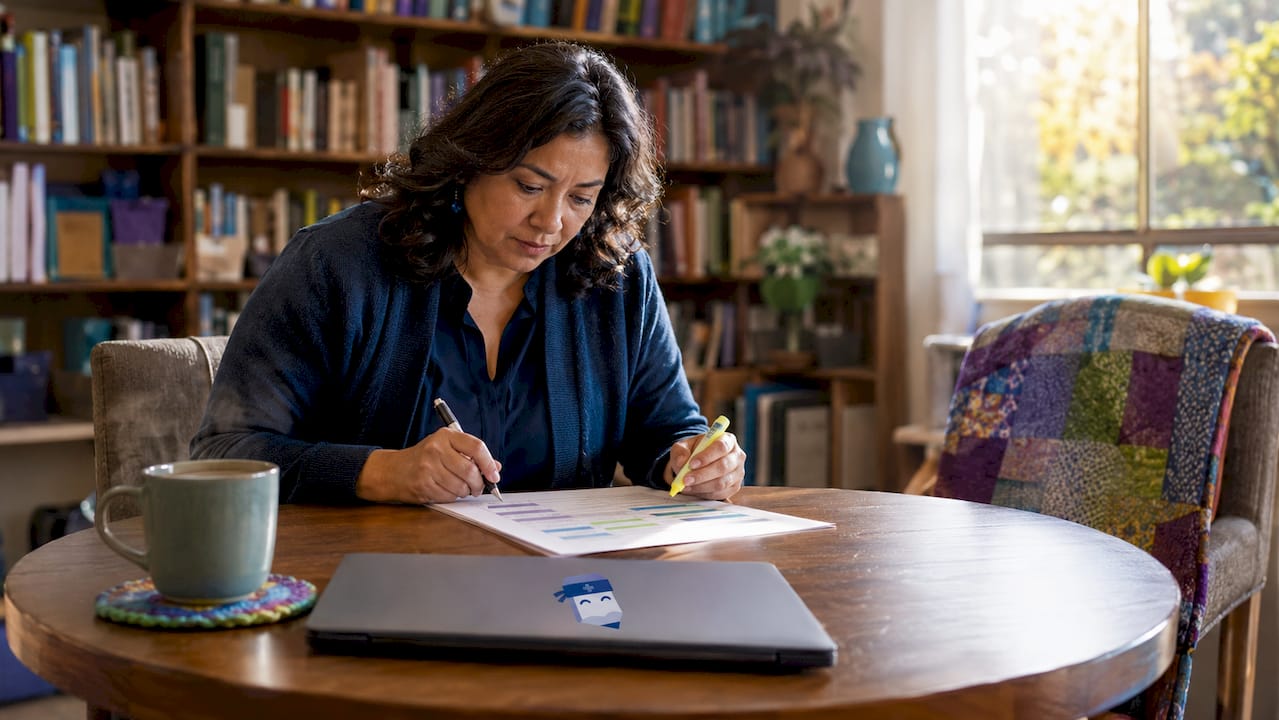 Woman reviewing leadership summary document
