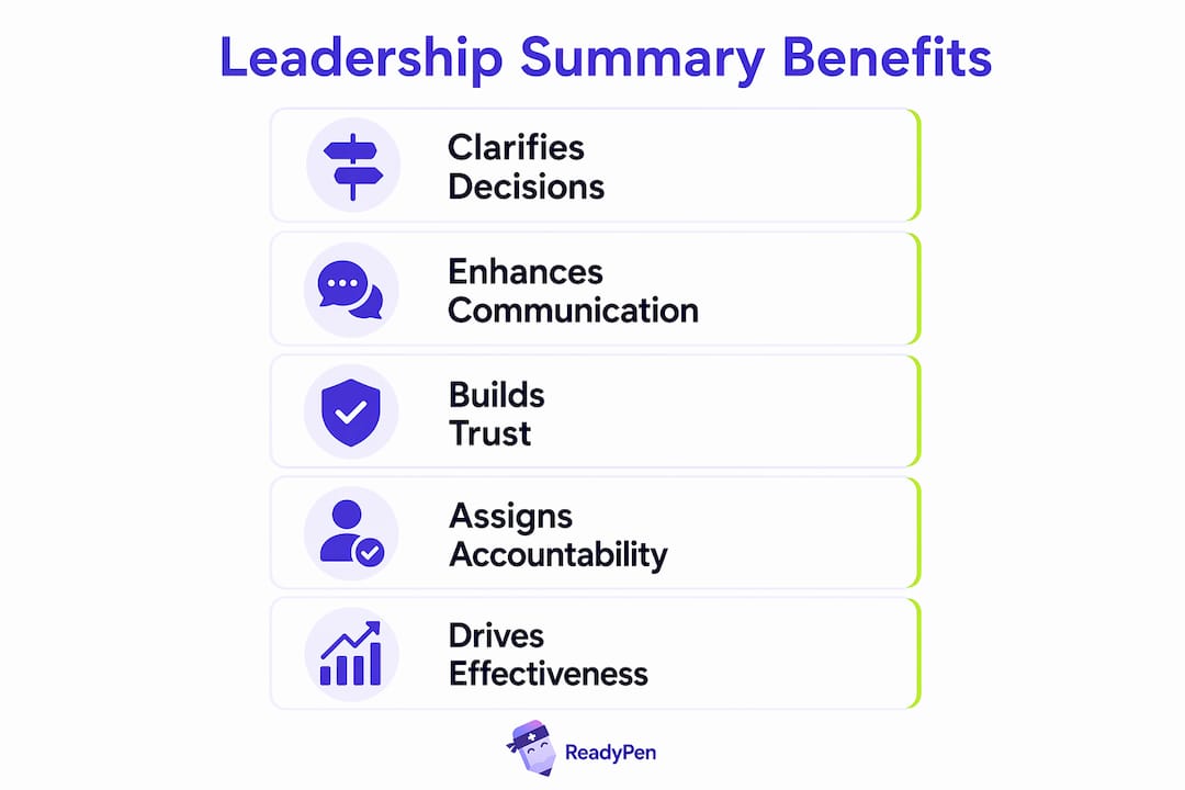 Infographic illustrating leadership summary benefits