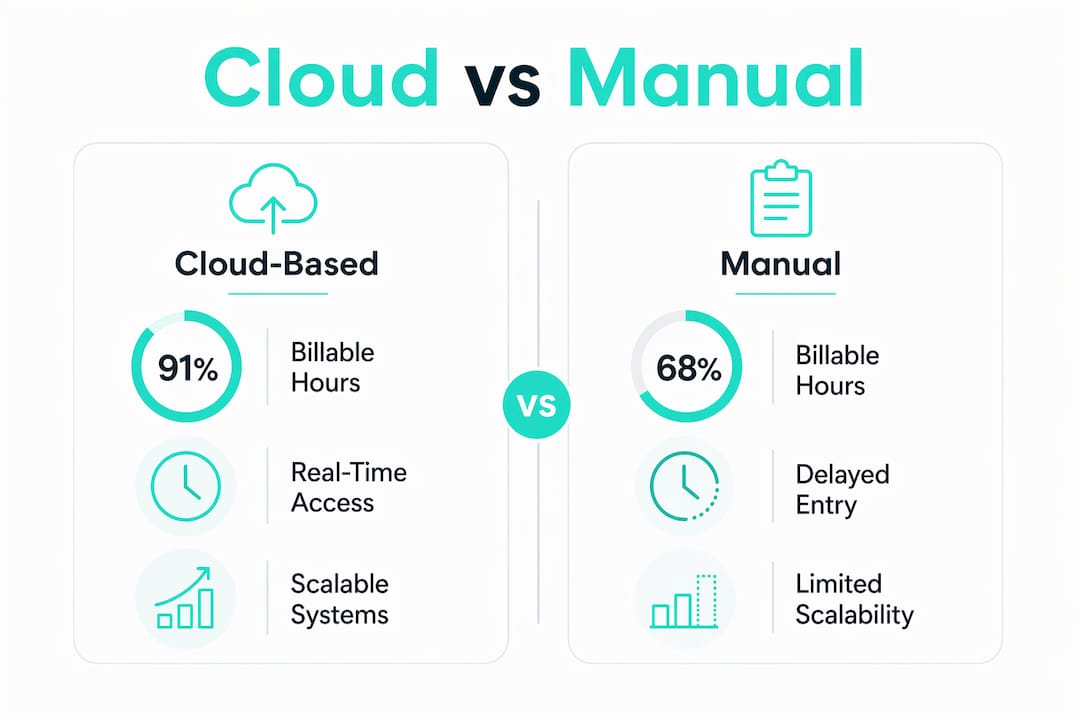 Infographic comparing cloud and manual time tracking
