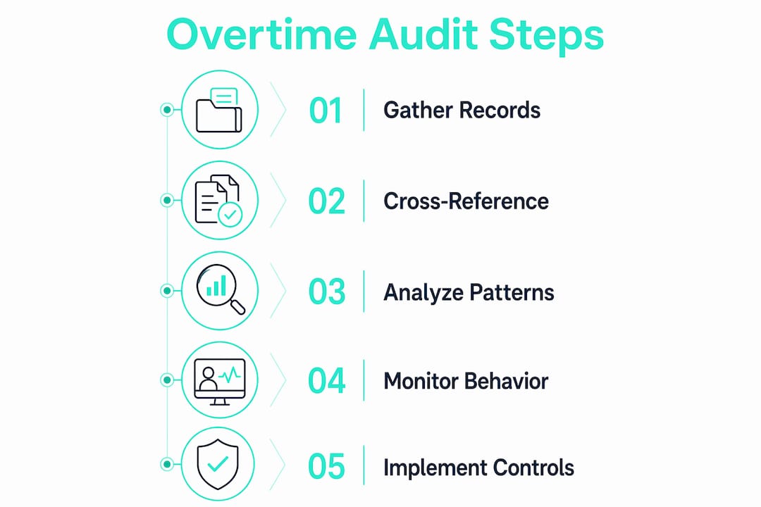 Infographic showing steps to audit overtime claims