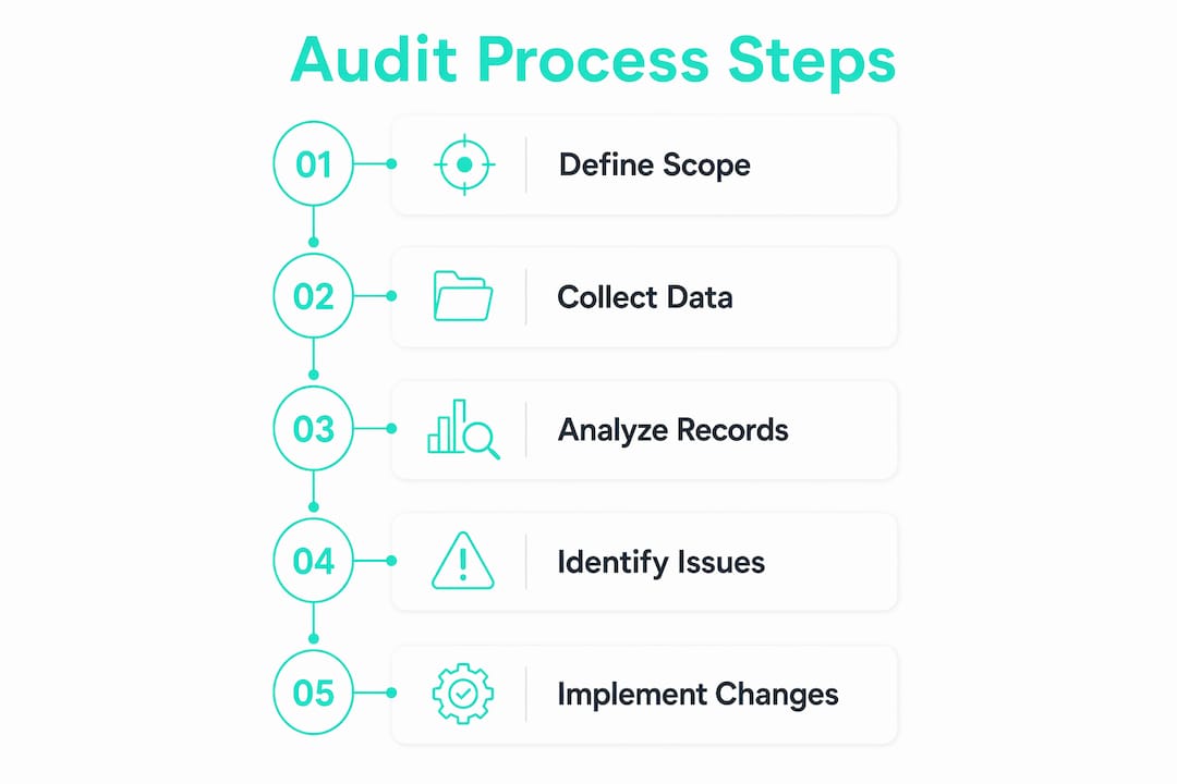 Infographic showing sequential HR audit process steps