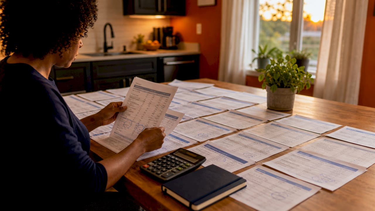 Hands sorting business bank statements