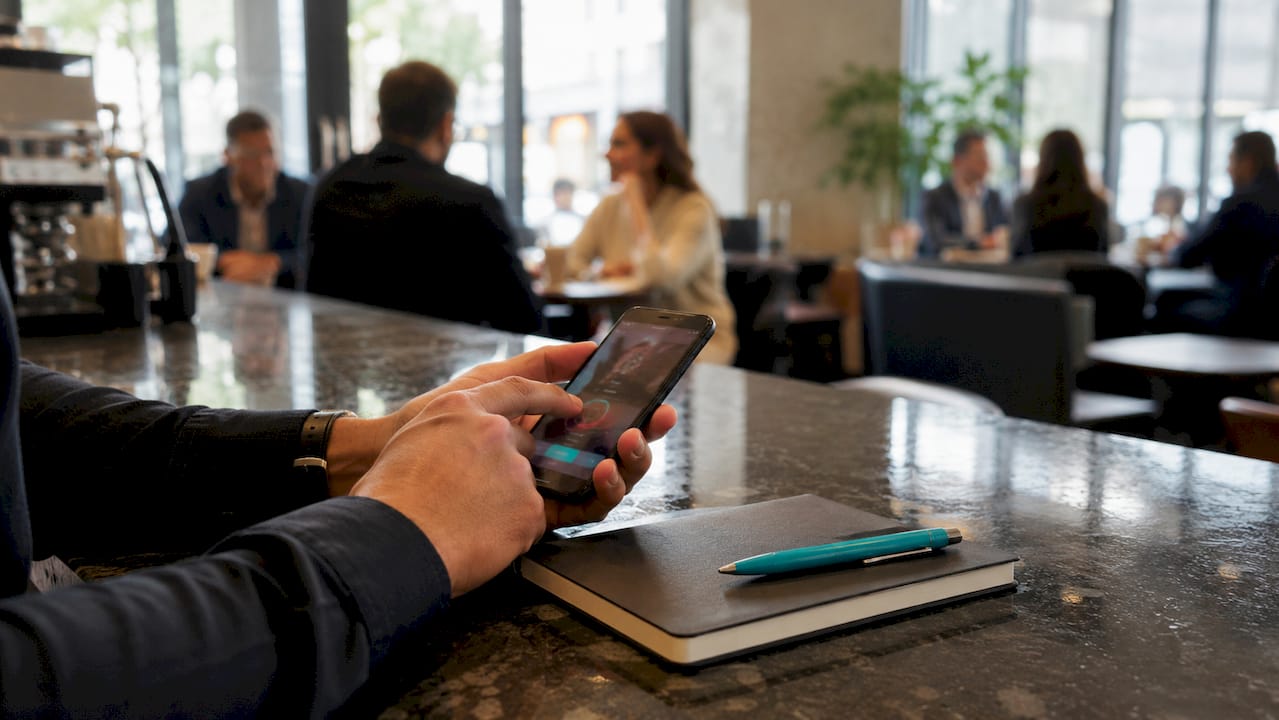 Close-up hands using smartphone for time clock