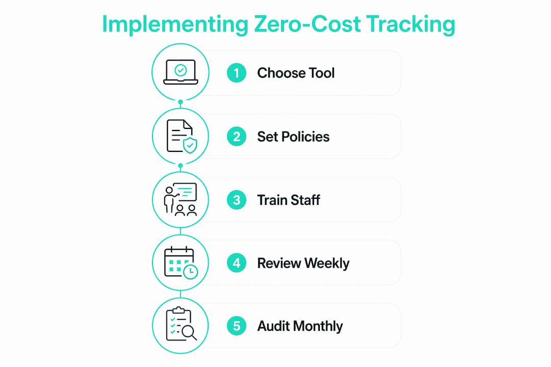 Infographic showing zero-cost employee hour tracking steps