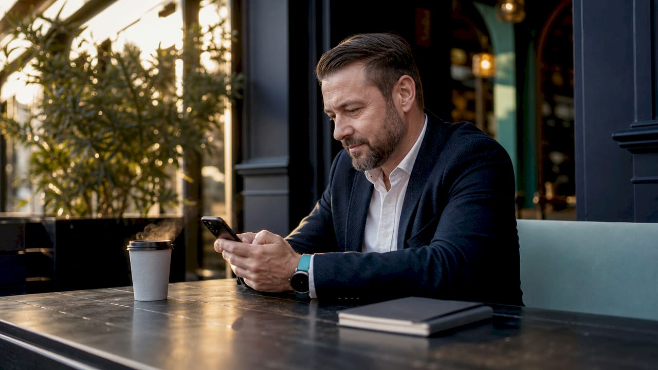 Manager using digital time tracking app on phone