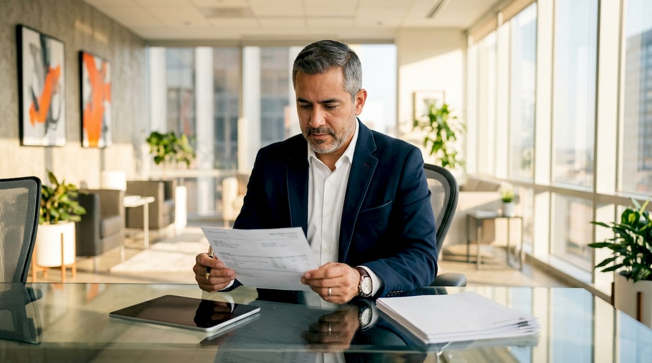 Hands reviewing bank statement documents