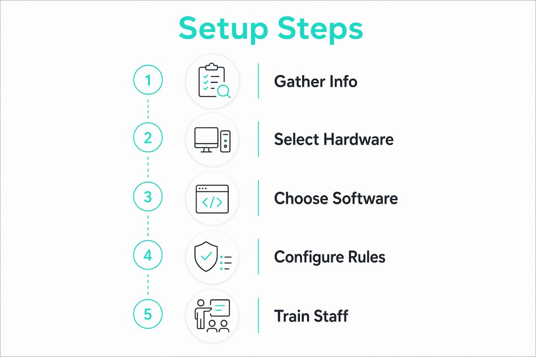 Infographic outlining digital timesheet setup steps
