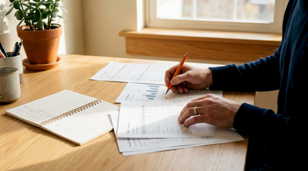 Hands typing mortgage income calculation data