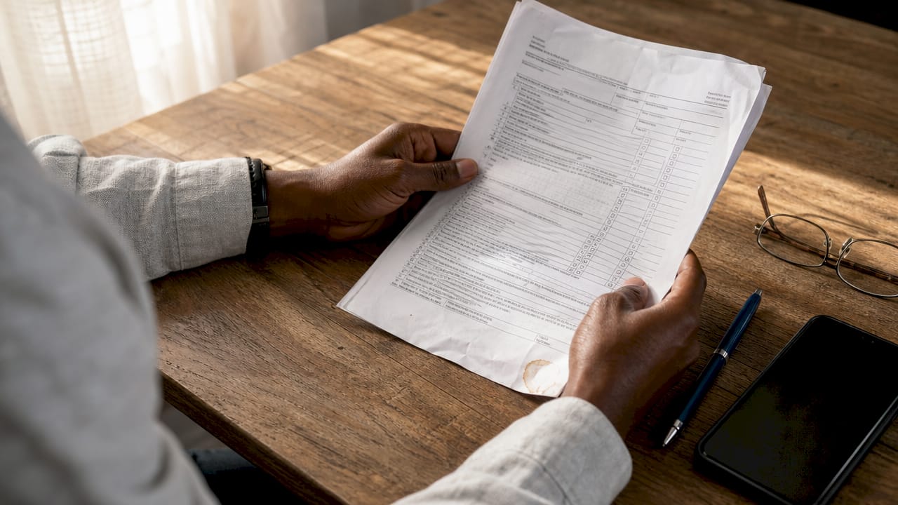 Hands holding Schedule C tax form for mortgage application
