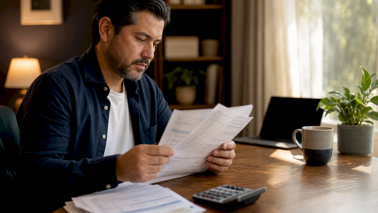 Self-employed borrower reviewing mortgage documents