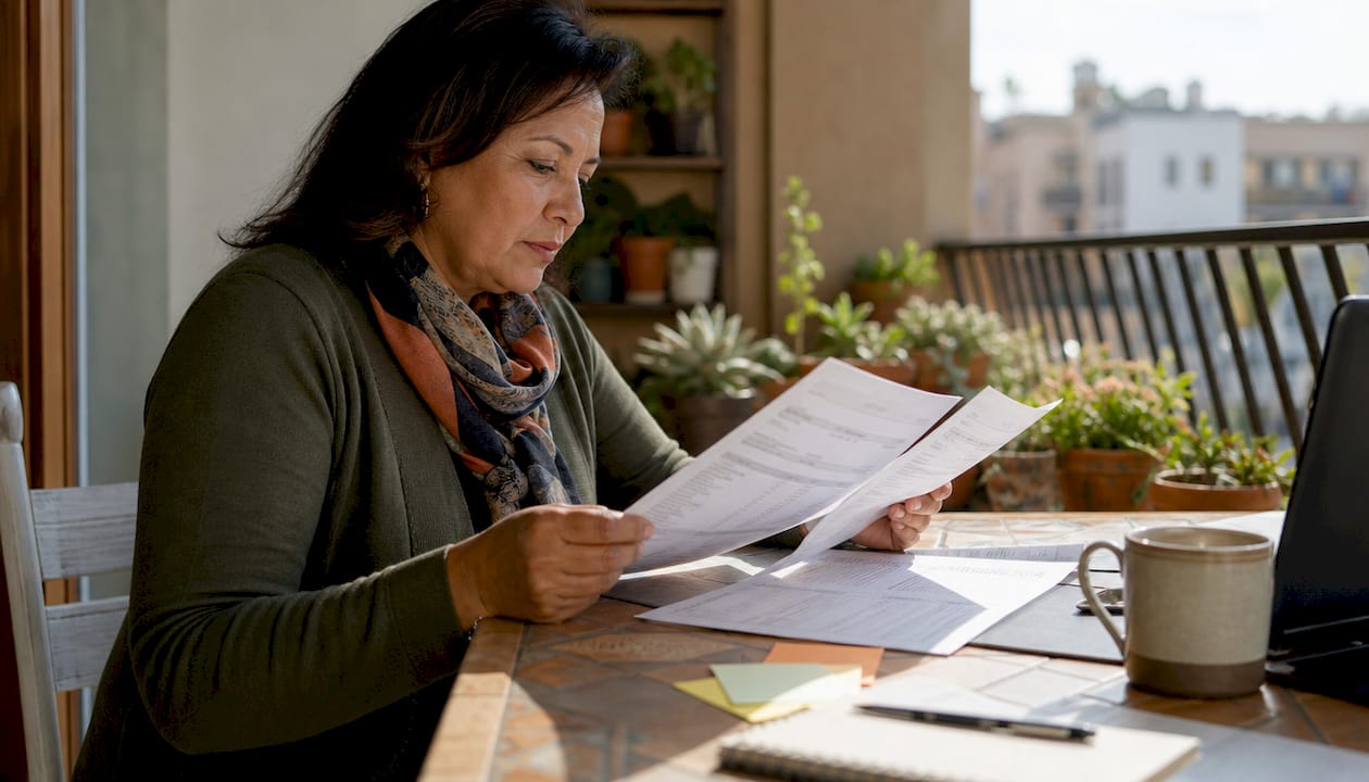 Woman reviewing personal and business bank statements