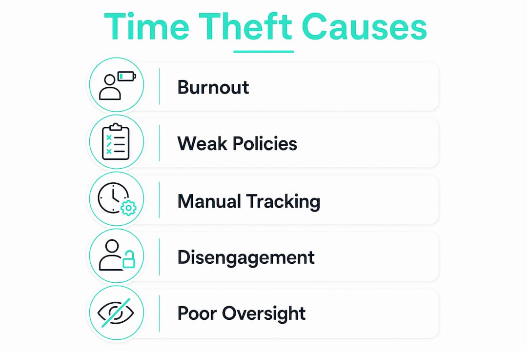 Infographic showing causes of employee time theft