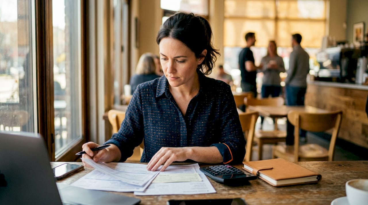 Hands sorting bank statements for mortgage