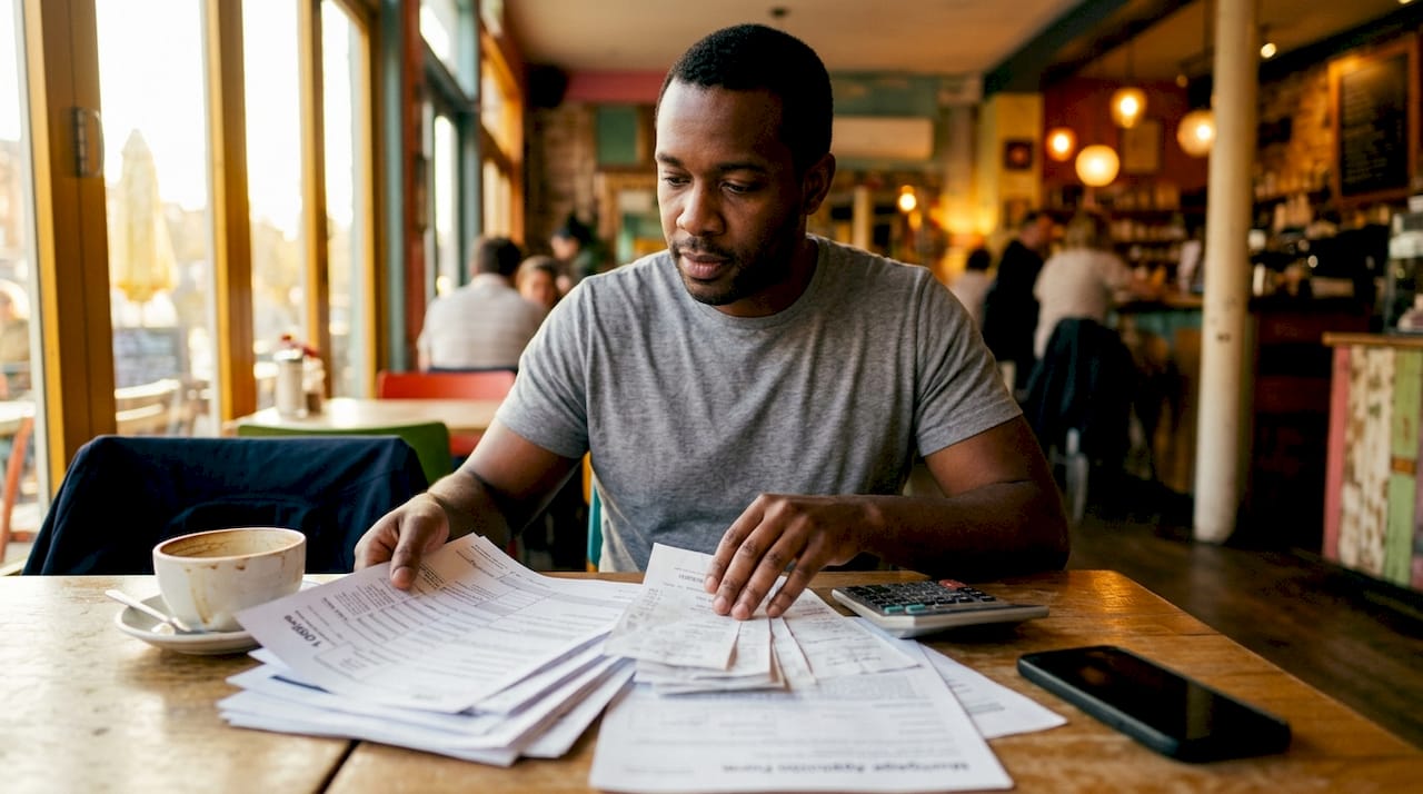 Contractor reviewing mortgage documents at home