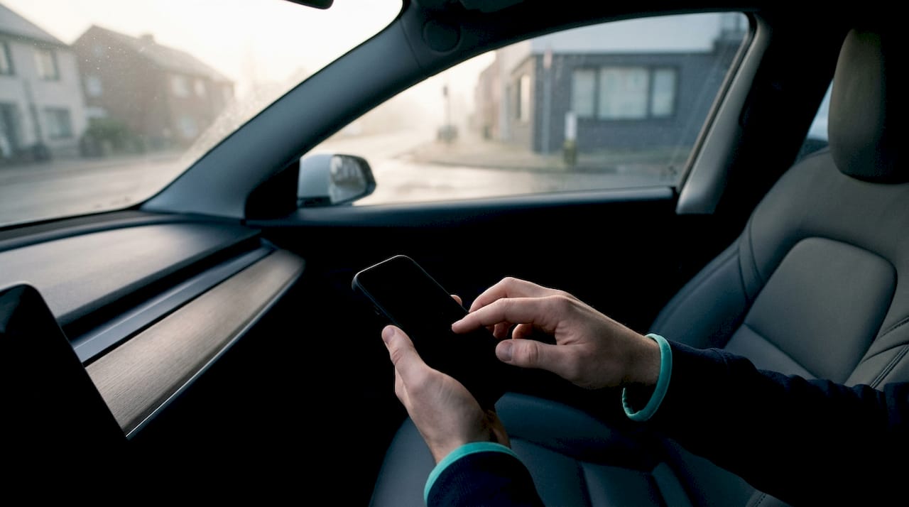 Hands holding smartphone with GPS tech visual concept