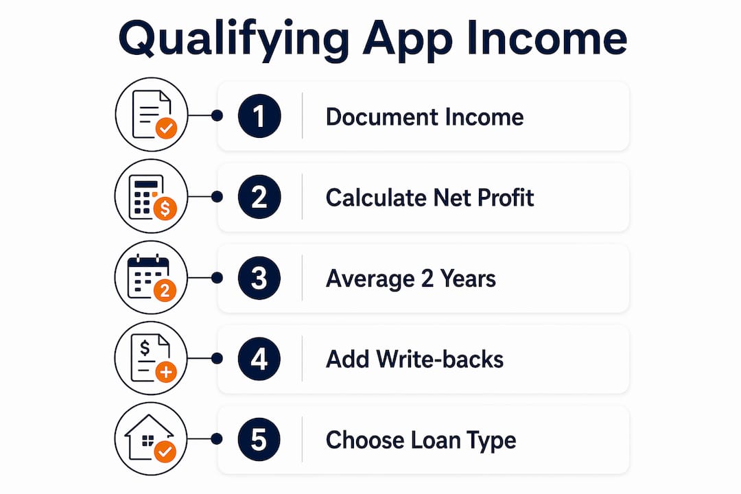 Infographic illustrating steps to qualify app-based income