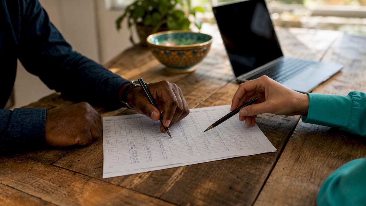 Hands reviewing handwritten time tracking errors
