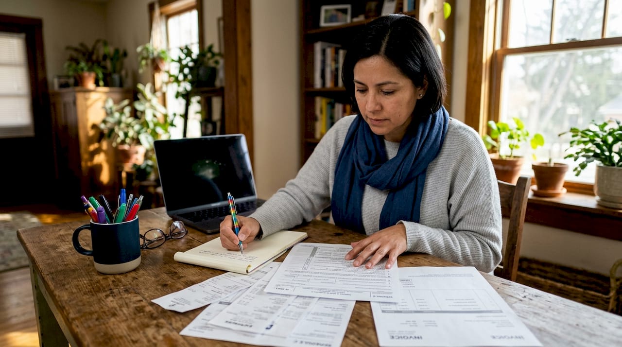 Hands organizing sole proprietorship tax documents