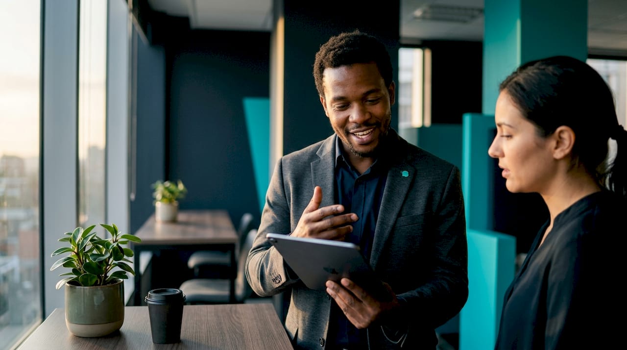 Manager approving payroll hours on tablet