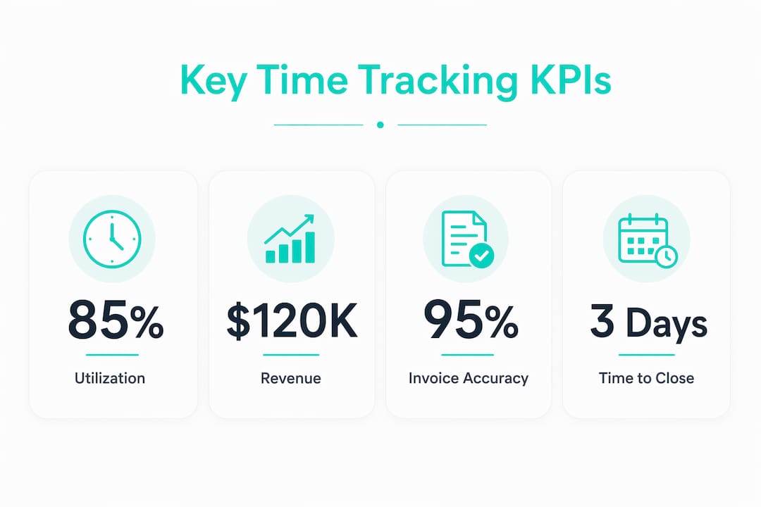 Infographic of key time tracking KPIs with stats