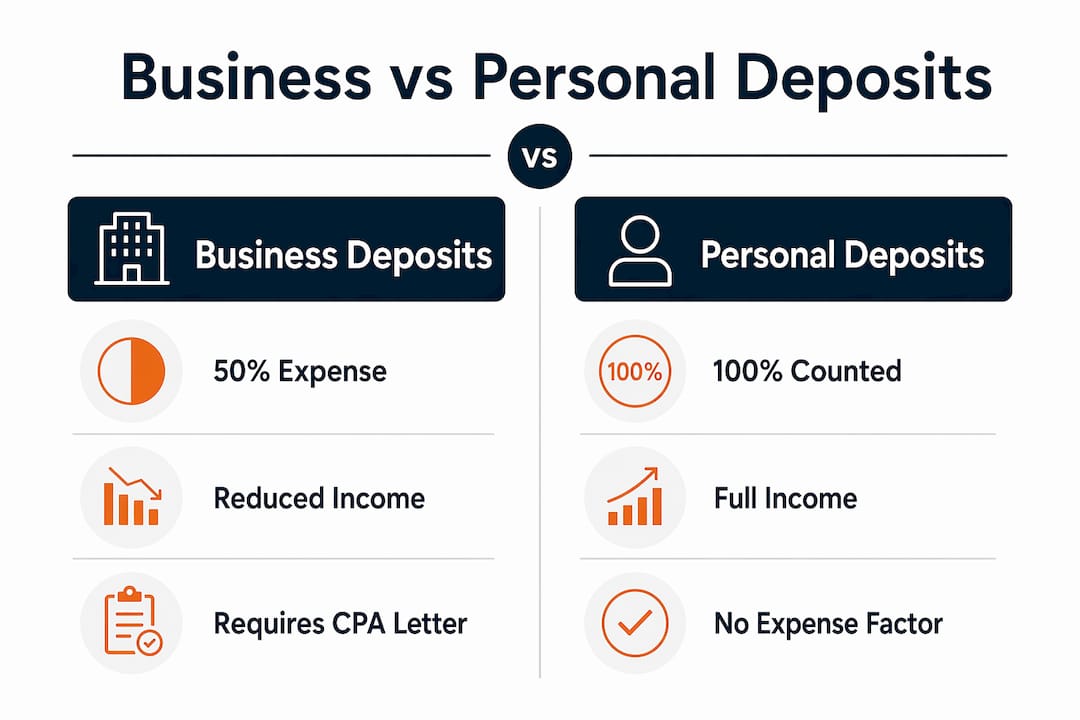 Infographic comparing business and personal deposits income calculation