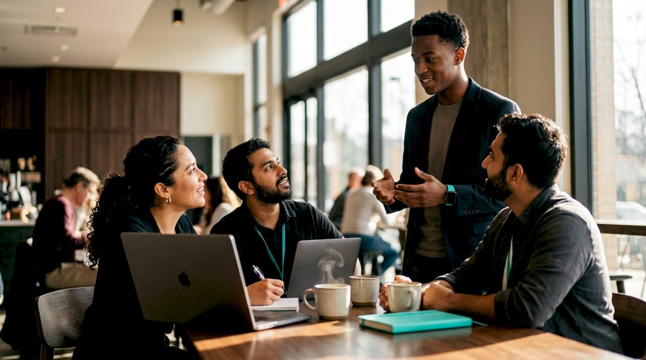Supervisor discussing on-the-clock rules with employees