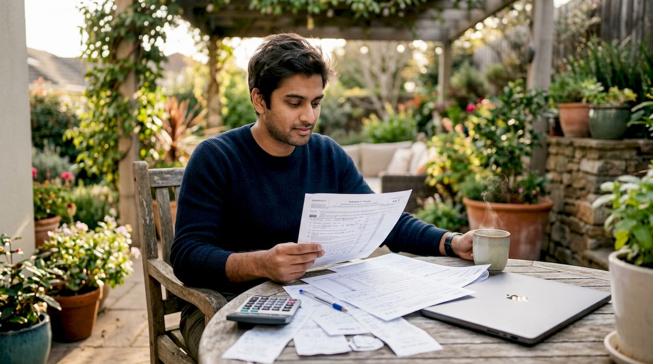 Man reviewing self-employment tax forms
