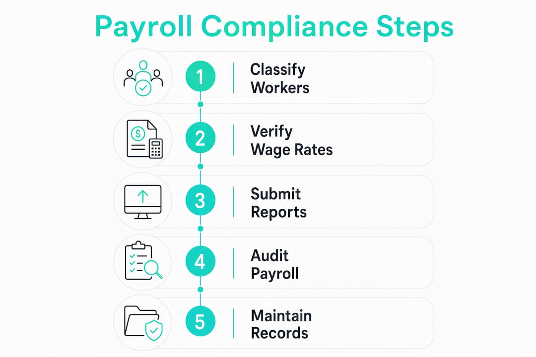 Infographic showing five key payroll compliance steps