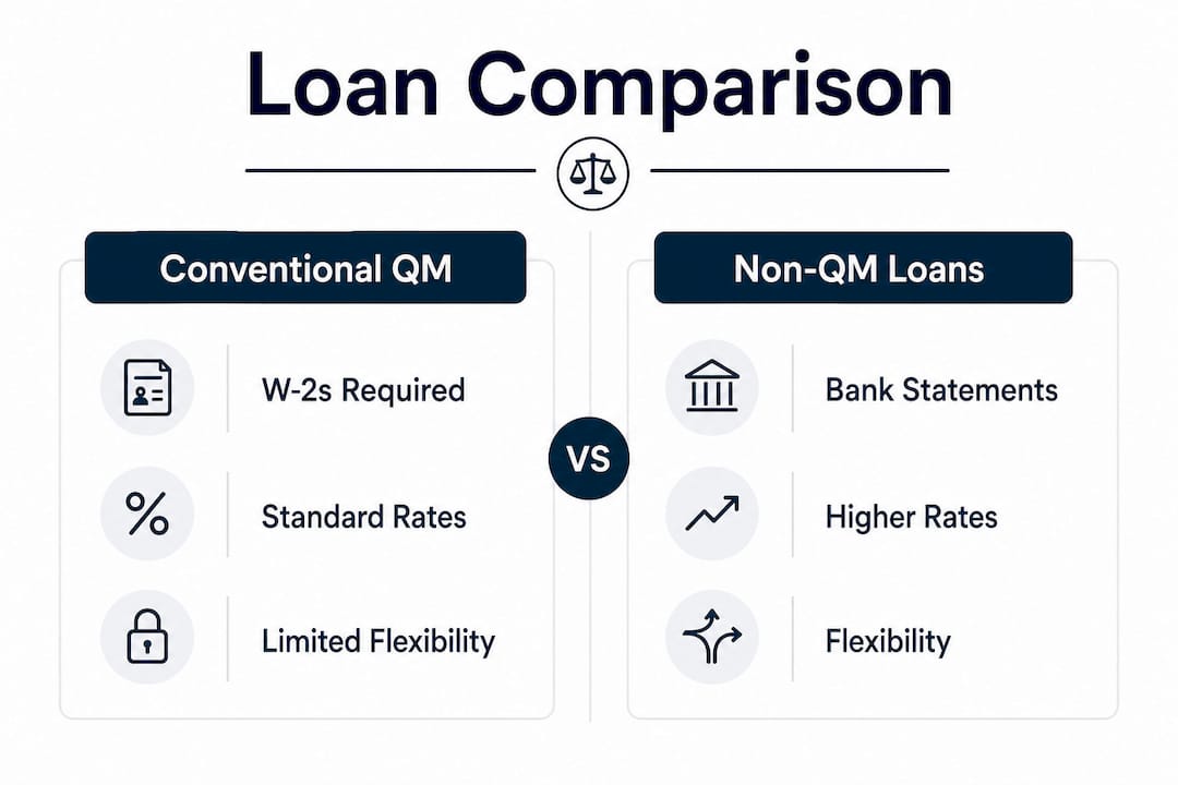 Infographic comparing Non-QM and QM loan features