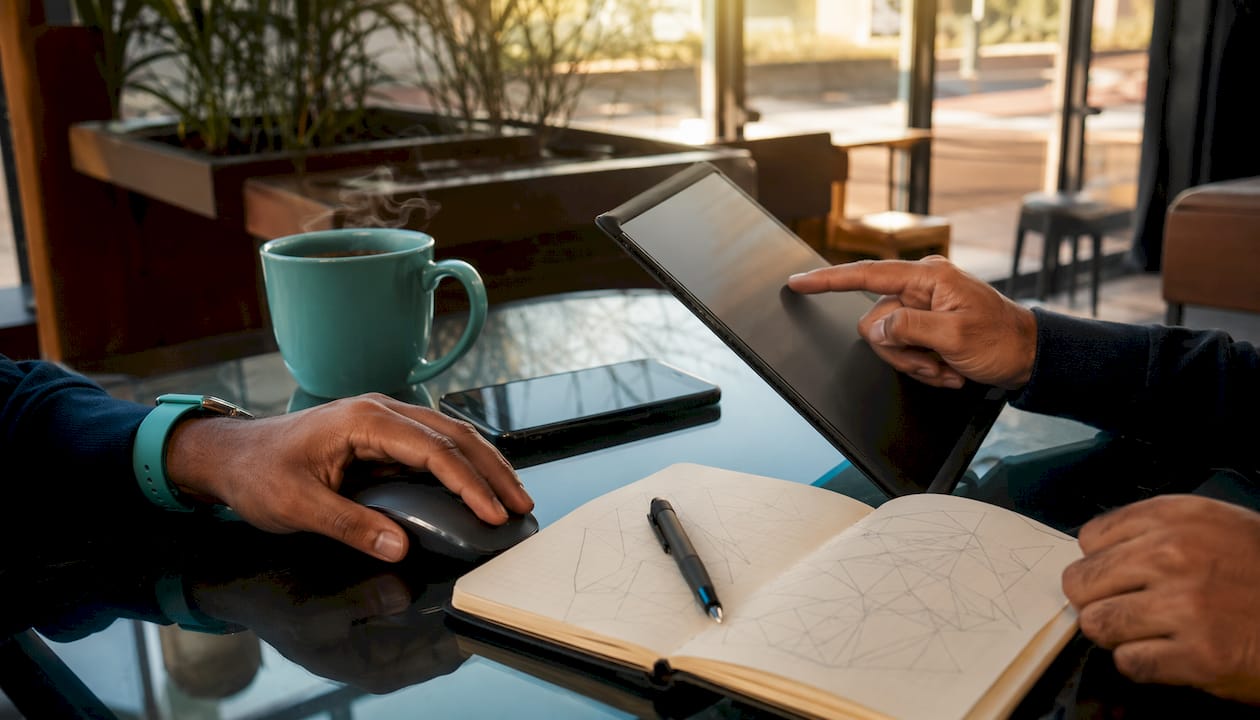 Close-up of hands managing payroll automation tasks