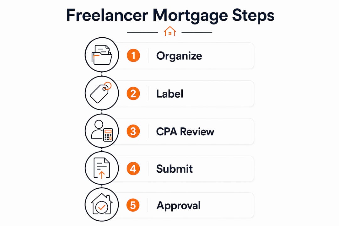 Infographic showing freelancer mortgage application steps