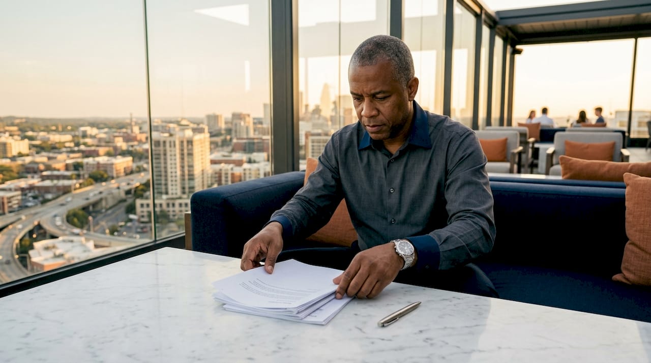 Hands submitting mortgage underwriting paperwork