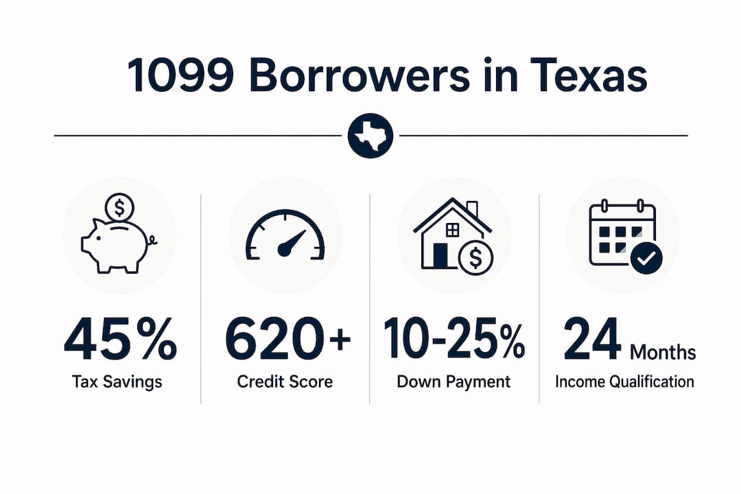 Infographic showing key statistics for 1099 borrowers in Texas