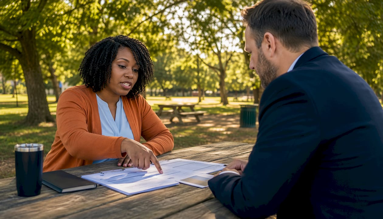 Businesswoman discussing income documents with advisor