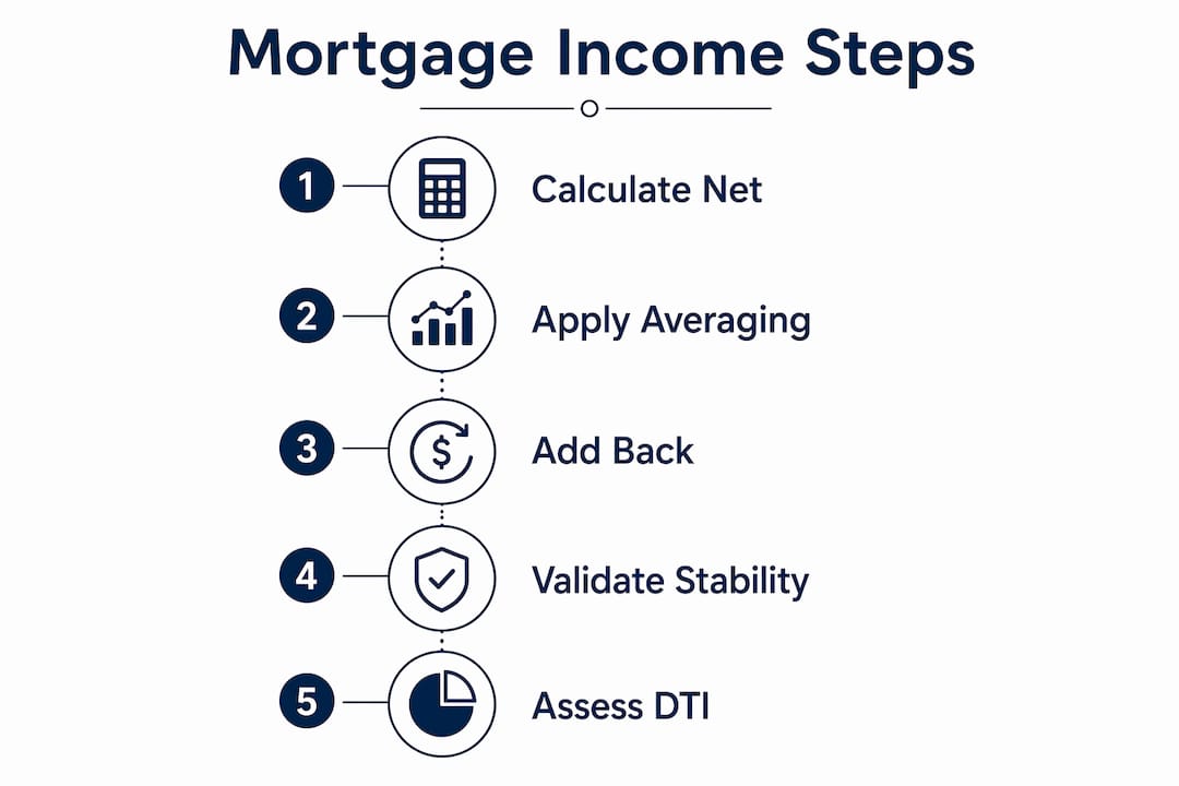 Infographic summarizing mortgage income qualification steps