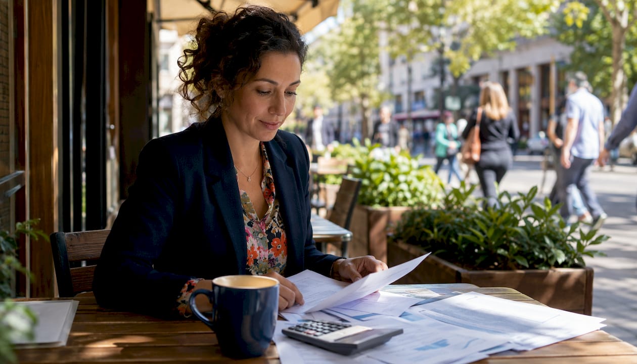 Woman reviewing credit score and mortgage papers