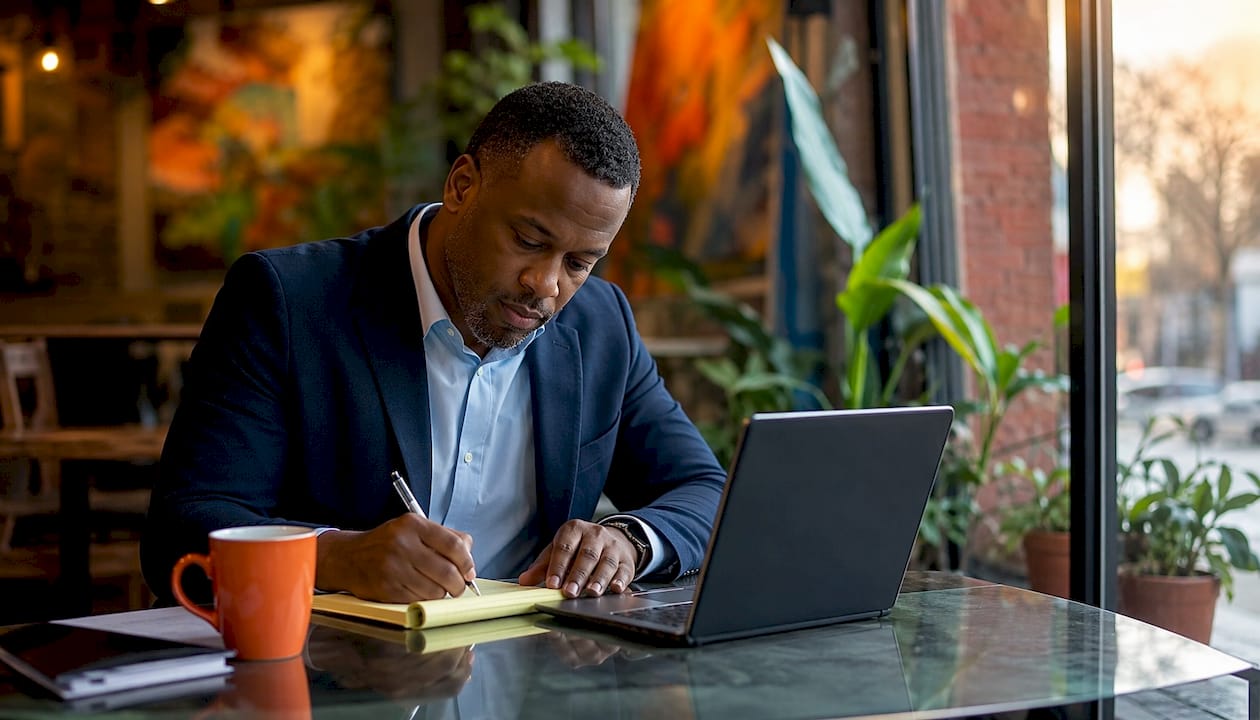 Man taking notes on mortgage credit scoring
