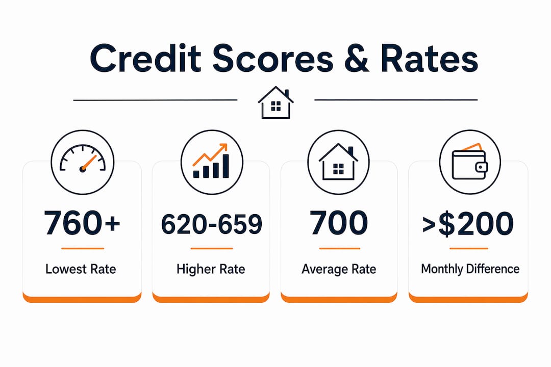 Infographic showing credit score impact on mortgage rates