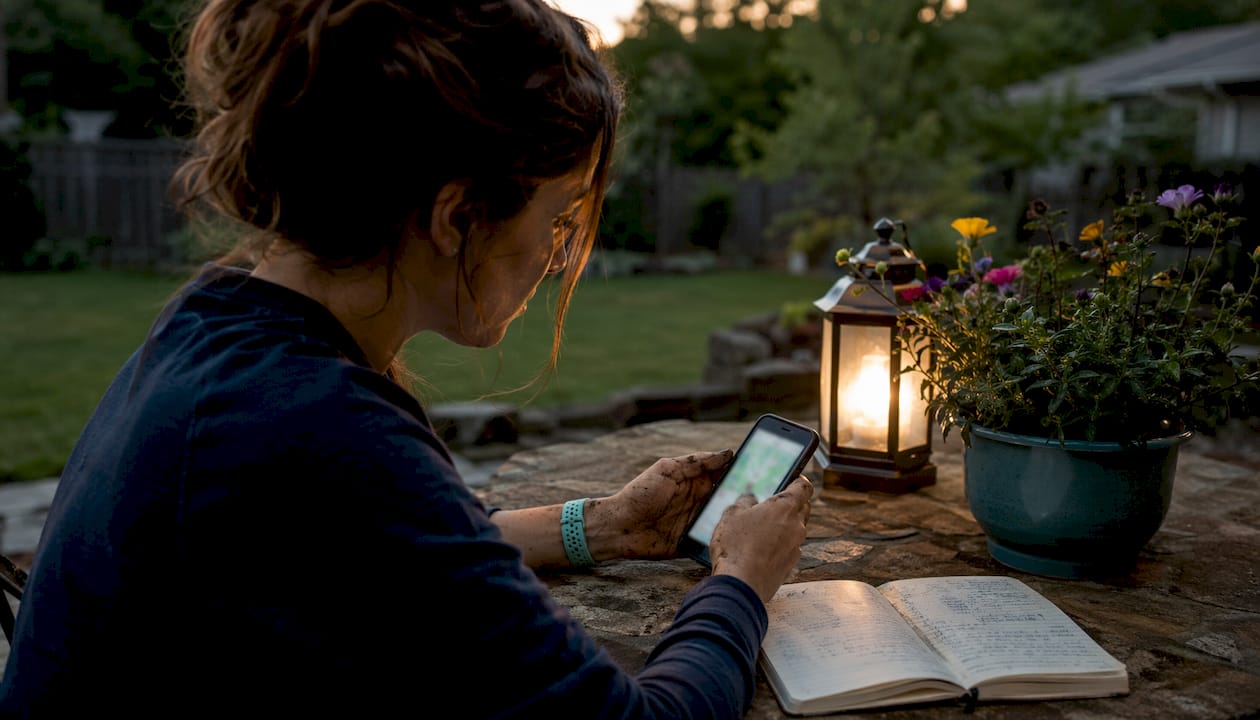 Hands holding smartphone showing GPS map