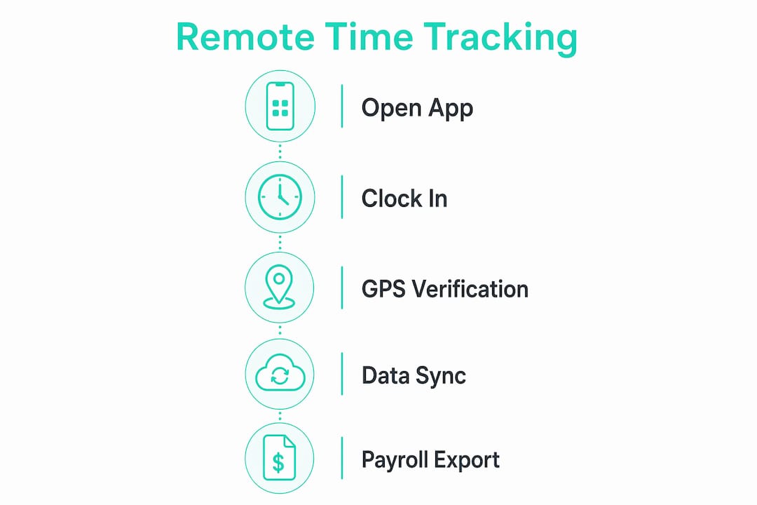 Infographic showing remote time tracking steps