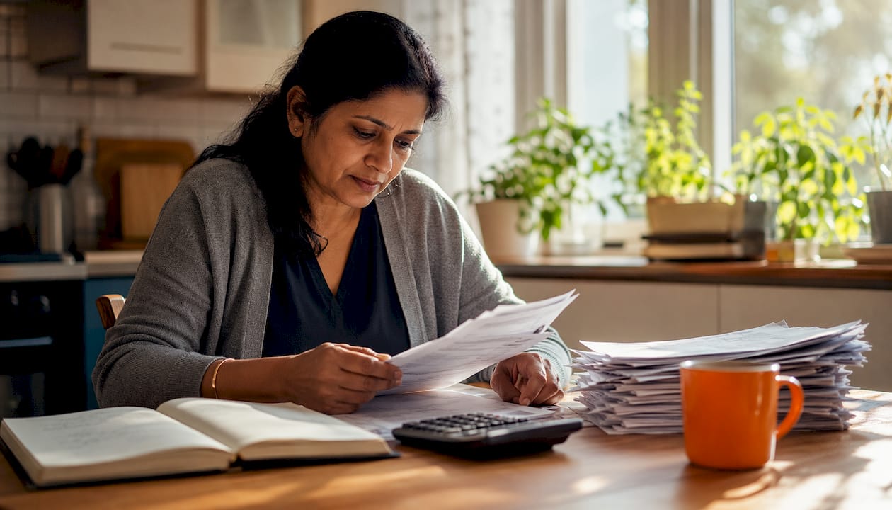 Self-employed person reviewing mortgage documents