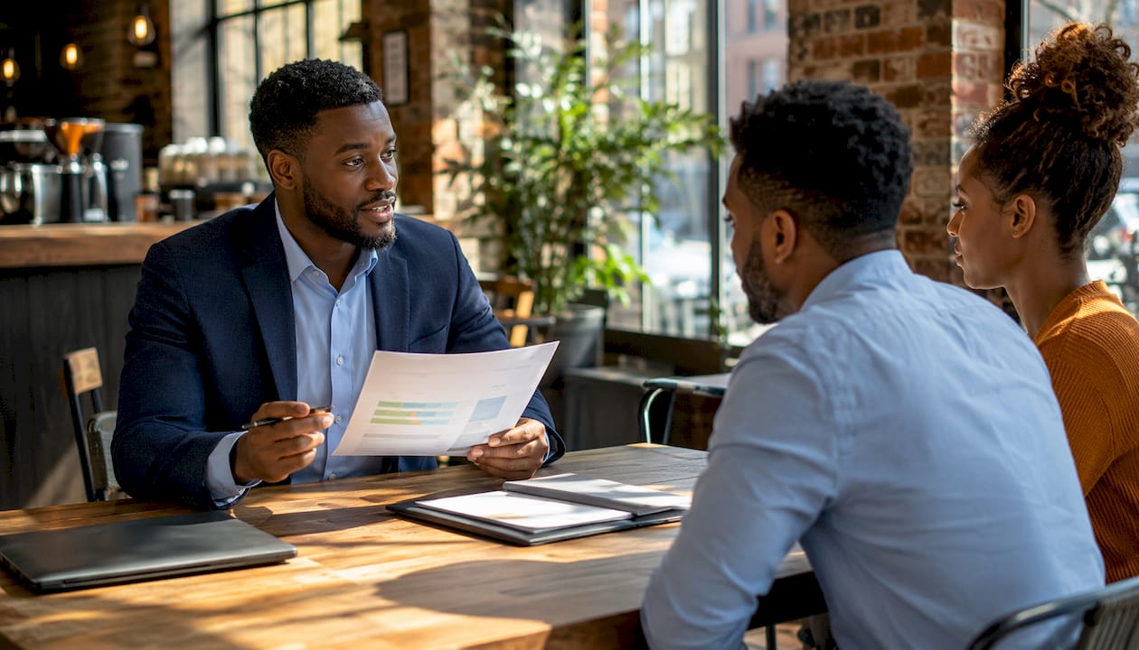 Financial advisor discussing credit score with clients