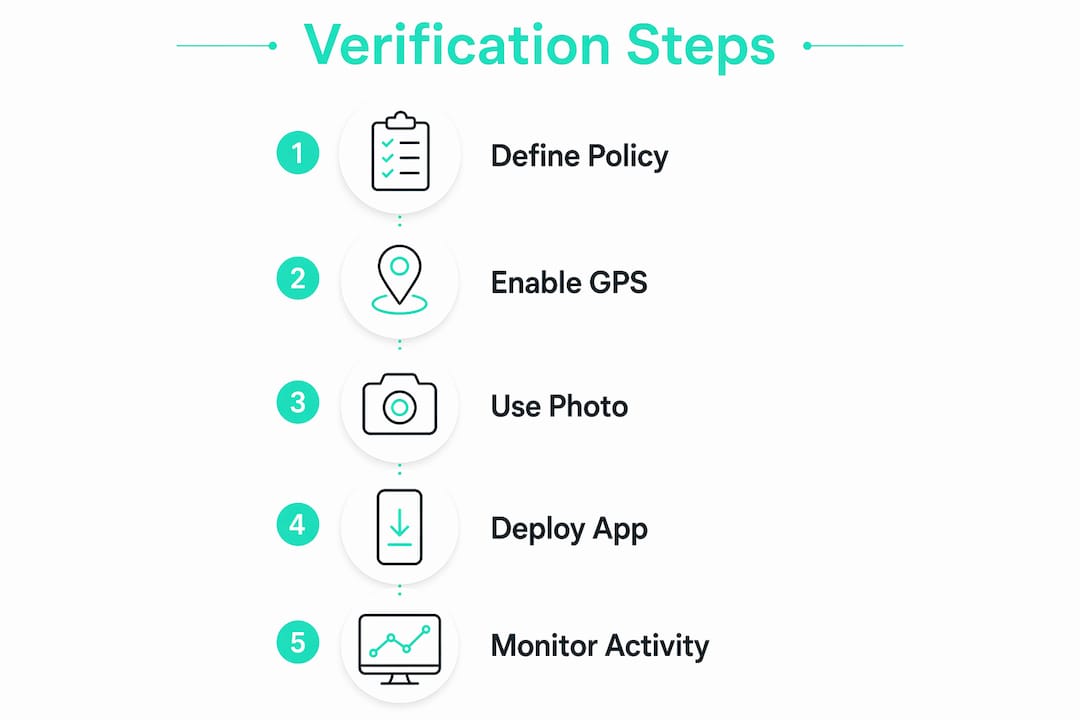 Infographic illustrating off-site attendance verification steps
