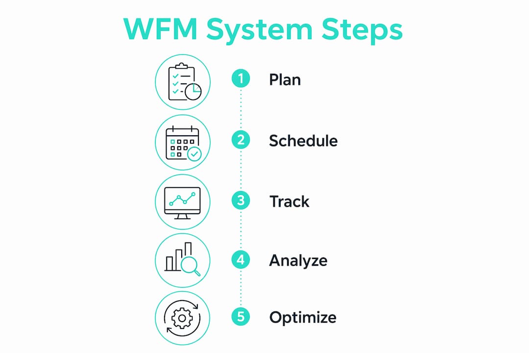 Infographic showing workforce management system key steps