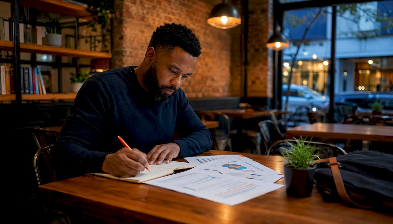 Entrepreneur working on financial separation at home desk