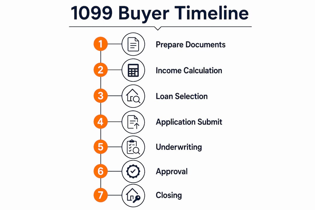 Infographic illustrating 1099 borrower homebuying timeline