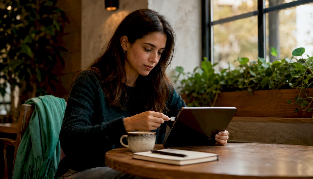 Woman preparing tablet for certified data wipe