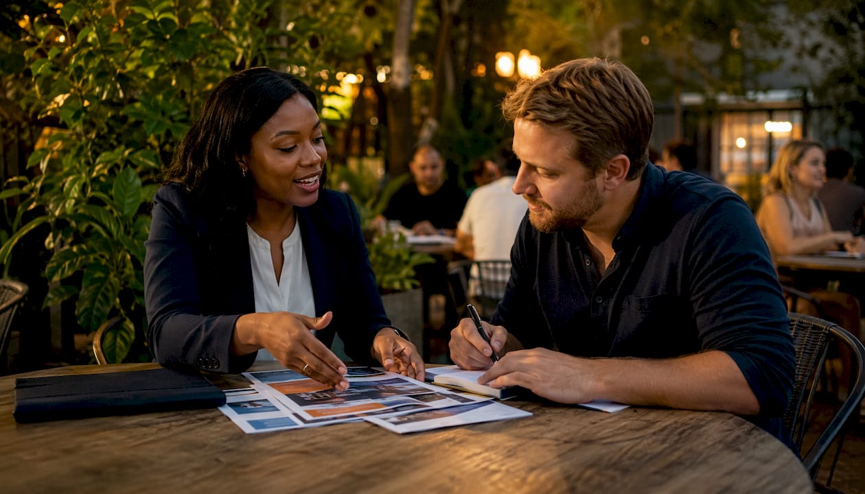 Loan officer advising contractor on financing options