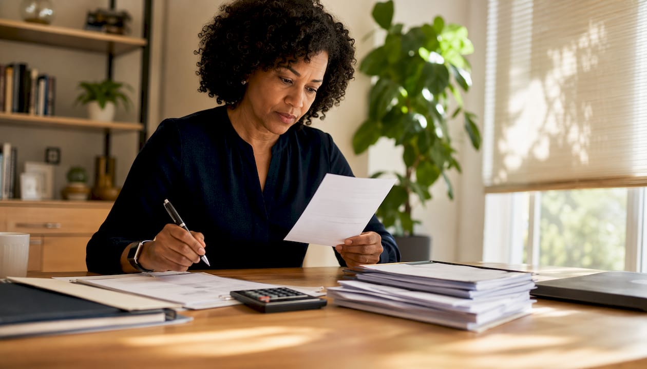 Woman reviewing mortgage loan conditions at home