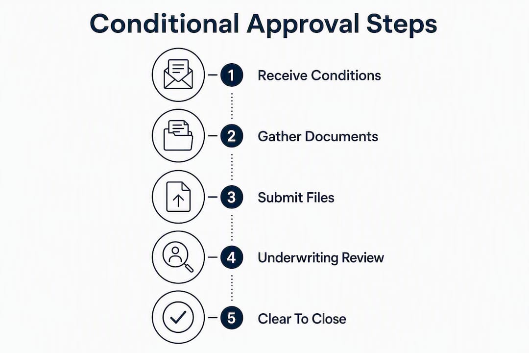 Infographic showing conditional loan approval process steps